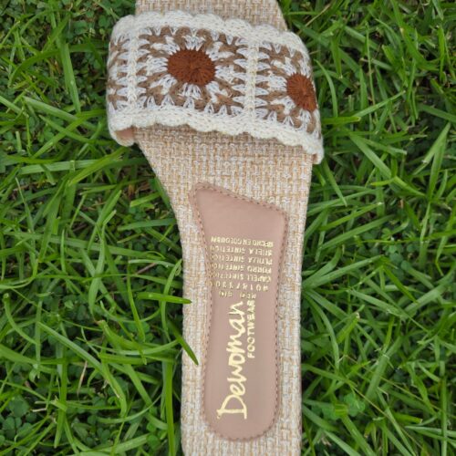Dewoman Cream and Brown Small Flower DeWoman Sandal s105